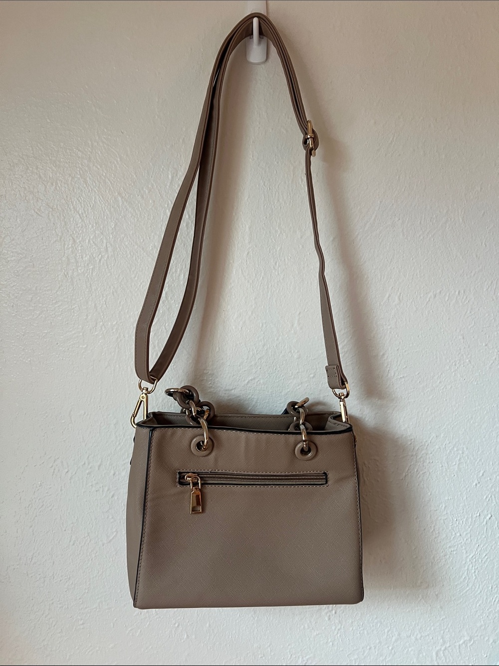 Taupe Crossbody Shoulder Bag with Gold Hardware